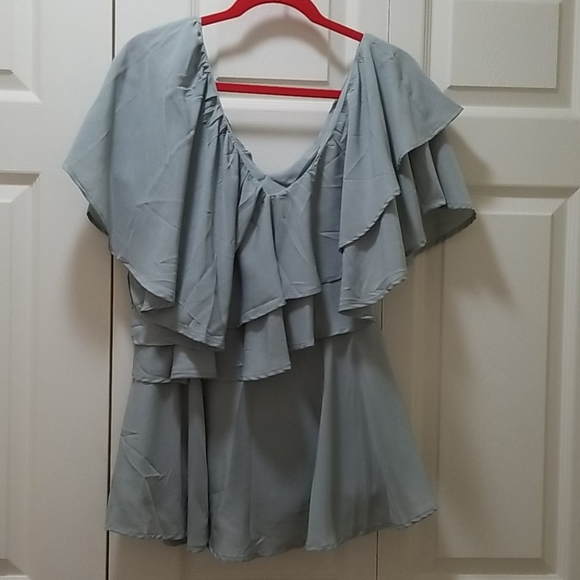 N/A Tops - Grey Ruffled Blouse